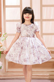 Lilac Floral Frock with Pearl Neckline For Girls