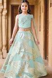 Sky Blue Zari Embroidered Lehenga Choli Set For Girls