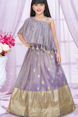 Lavender Stone Work And Zardosi Work Lehenga Choli For Girls