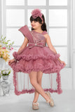 Dusty Rose Party Wear Frock with Sequin Bodice & Ruffled Hemline For Girls