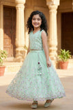 Mint Green Sequins Embroidered Lehenga Choli Set For Girls