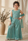 Sea Green Embroidered Palazzo Set For Girls