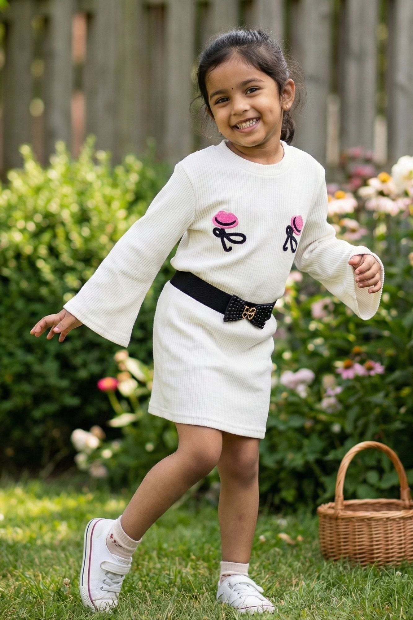 White Embroidered Top & Skirt Co-ord Set For Girls