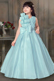 Sky Blue Gown With Bow Embellished For Girls