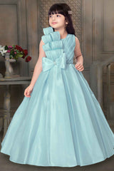 Sky Blue Gown With Bow Embellished For Girls