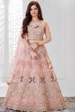 Peach Peacock Embroidered Lehenga Choli Set with Dupatta For Girls