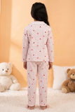 Girls Pink Checked Night Suit Set with Lace Collar
