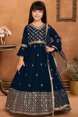 Elegant Navy Blue Gown With Sequin Work For Girls