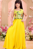 Bright Yellow Bead Embroidered Palazzo Set For Girls