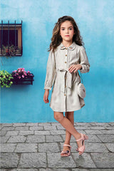 Beige Casual Dress With Peter Pan Collar For Girls