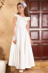 Stylish White Satin Partywear Gown For Girls