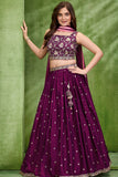 Premium Wine Embroidered Lehenga Choli with Dupatta For Girls