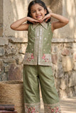 Olive Green Embroidered Palazzo Set for Girls