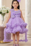 Lavender Layered Ruffle Party Frock With Tailback For Girls