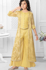 Mustard Embroidered And Sequin Work Top With Palazzo Set For Girls