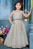 Silver Grey Embroidered Lehenga Choli For Girls
