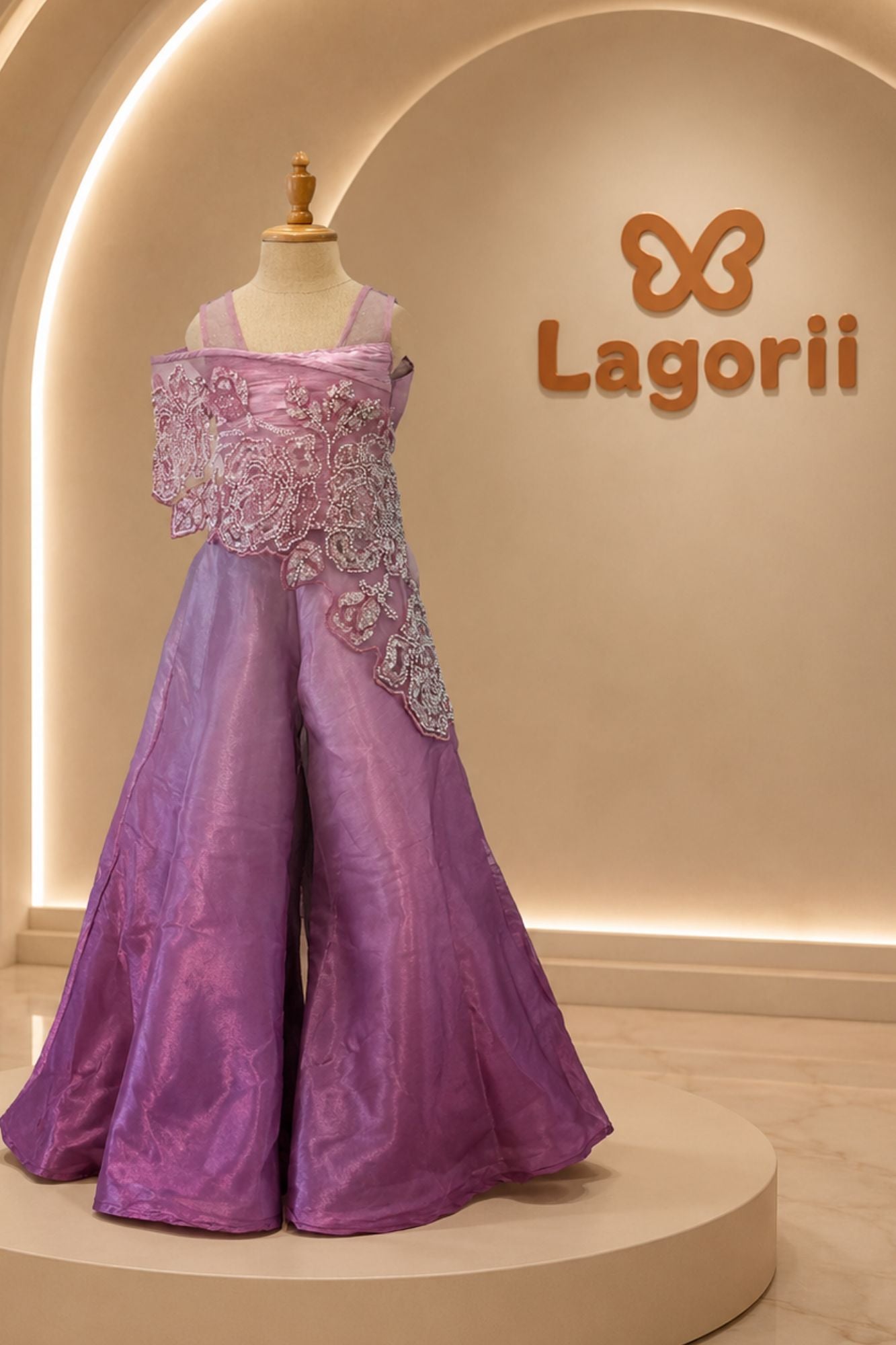 Girls Ombre Mauve Pink Sequin And Bead Embellished Party Wear Palazzo Set