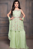 Pastel Green Embroidery With Mirror Work Palazzo Set For Girls