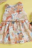 Orange Printed Casual Cotton Frock For Girls