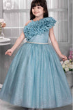 Blue Party Wear Gown With Stone Work Waist Band For Girls