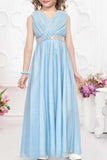 Sky Blue Pink Shimmer Party Gown For Girls