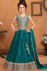 Teal Green Lehenga Choli With Sequin Work And Embroidered For Girls