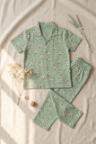 Green Football Print Cotton Night Suit Set For Boys
