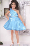Blue Organza Frock With Floral Embellished For Girls