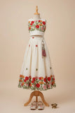 Cream Floral Embroidered Lehenga Choli for Girls