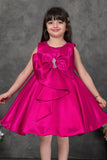 Pink Party Dress with Oversized Bow And Stone Brooch For Girls