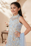 Powder Blue Sleeveless Embroidered Palazzo Set For Girls