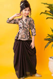 Wine Printed Top With Dhoti Bottom Set For Girls
