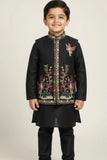 Black Multicolor Embroidered Kurta Set For Boys For Boys