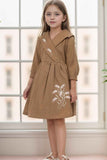 Brown Printed Cotton Casual Dress For Girls