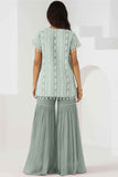 Girls Pista Green Embroidered Palazzo Set