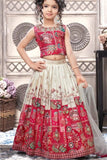 Traditional Red Printed Pattu Pavadai For Girls