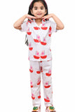 Soft & Stylish White & Red Boat Printed Night Suit Set for Girls