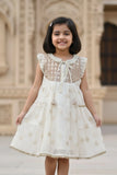 Cream Zari Embroidered Dress  For Girls