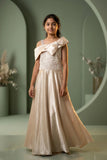 Girls Champagne Gold One-Shoulder Party Wear Gown