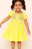 Elegant Yellow Hakoba And Embroidered Frock For Girls