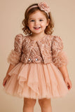Peach Rosette Tulle Frock with Jacket For Girls