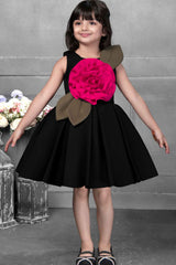 Elegant Black Frock With Floral Embellished For Girls