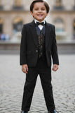Black Tuxedo With Black Pant And Sequin Waistcoat Set For Boys