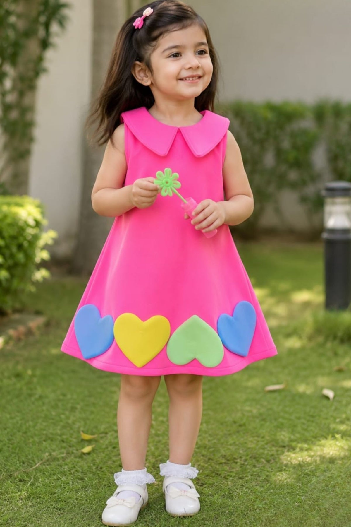 Girls Pink Heart Applique Party Frock