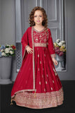 Classic Red Sequins Embroidery And Zari Work Ethnic Gown For Girl