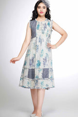 Blue And Grey Printed And Sequins Work Casual Wear Frock For Girls