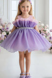 Lavender And Pink Layered Party Frock With Tailback For Girls