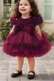 Maroon Party Wear Frock with Oversized Bow For Girls
