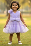 Lilac Tulle Party Wear Frock with Oversized Bow For Girls