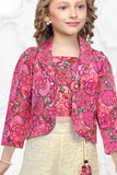 Pink and Cream Printed Set With Jacket For Girls
